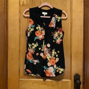 ModCloth Sleeveless Floral Print Black Top